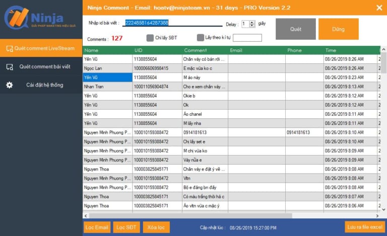 Xuất comment facebook ra file excel nhanh chóng