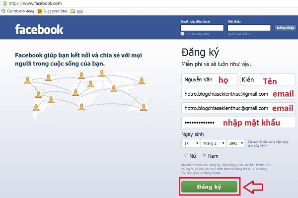 đăng ký facebook 