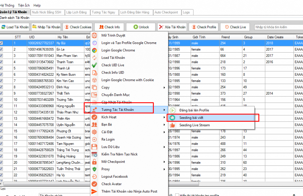 Phần mềm nuôi nick seeding 