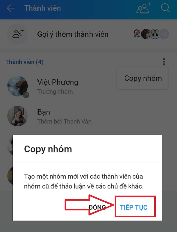 Chọn "tiếp tục" 