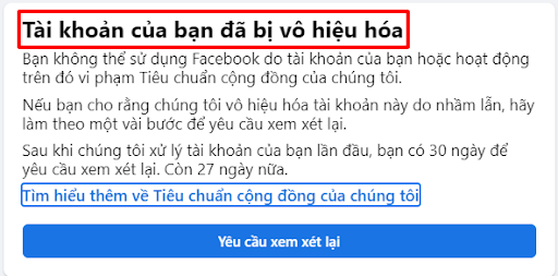 Nick facebook bị vô hiệu hóa như nào