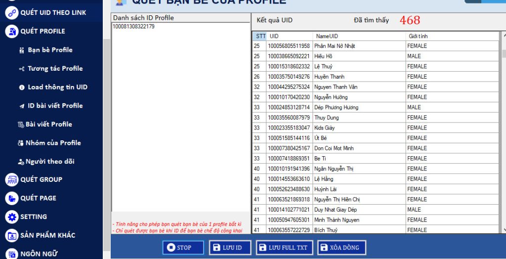 Quét bạn bè của profile group của profile