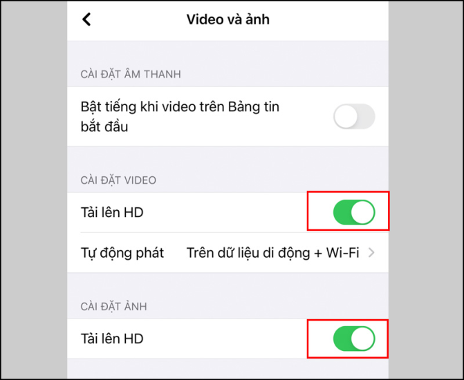 Bật chế độ "Upload HD"