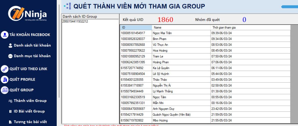 Phần mềm quét data facebook NInja UID pro