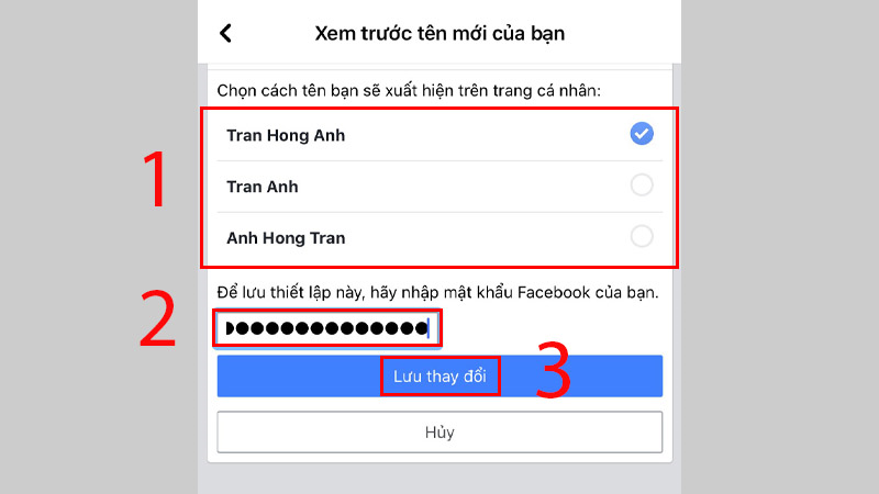 để xác nhận thay đổi, bạn sẽ cần nhập mật khẩu của mình