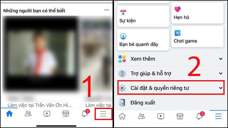 kéo xuống và chọn "Cài đặt & quyền riêng tư"