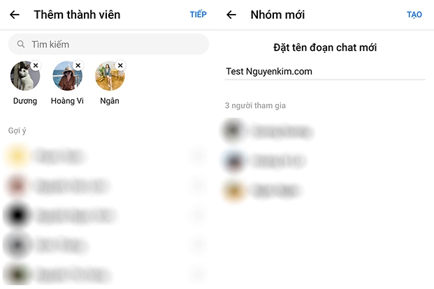 thêm thành viên và tạo nhóm