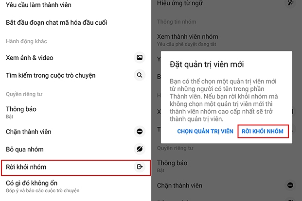 rời khỏi nhóm nếu bạn là thành viên