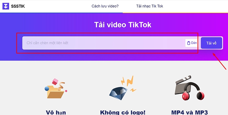 Tải video TikTok bằng SSSTik về máy tính